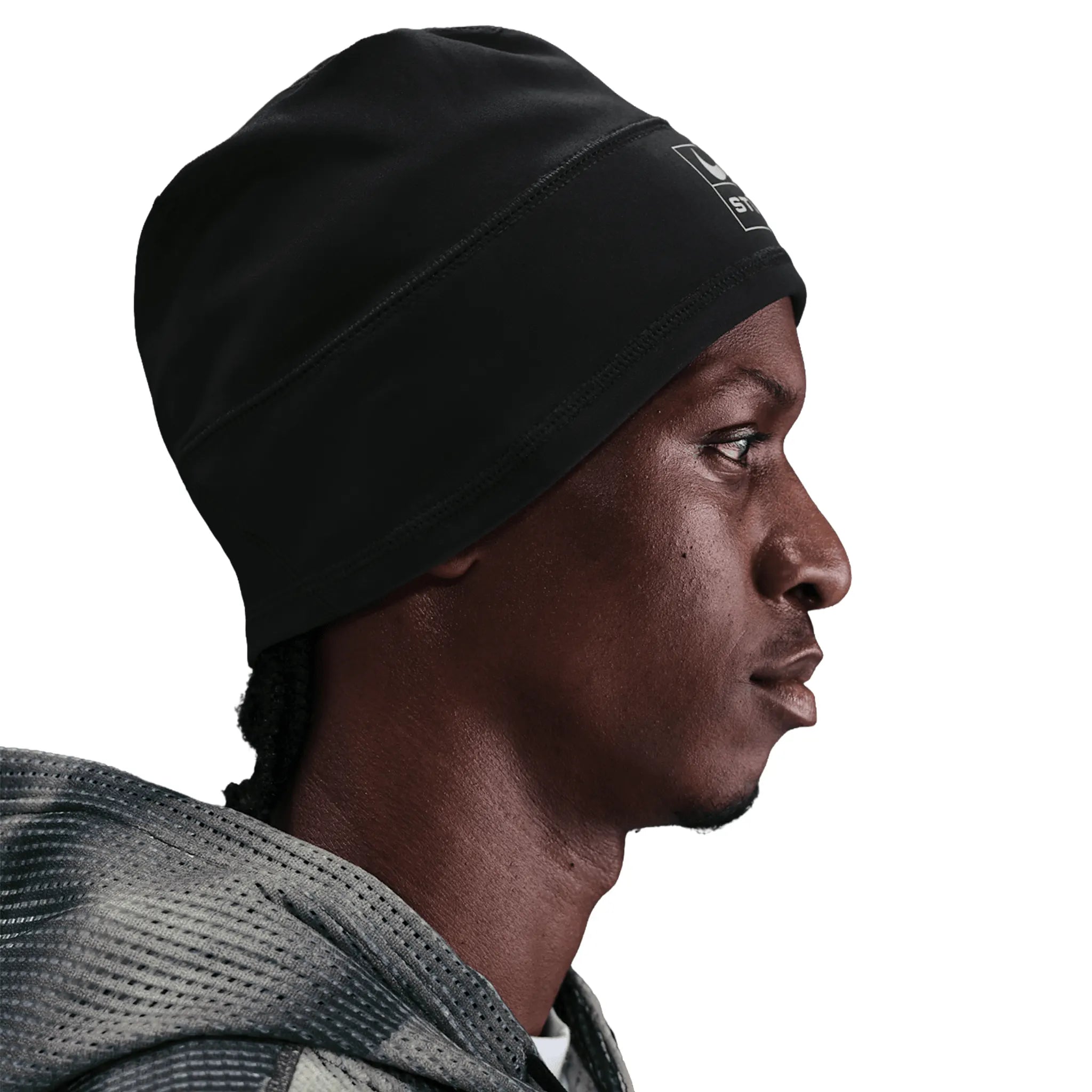 Side View of Stussy x Nike Black Skull Cap HV9115-010